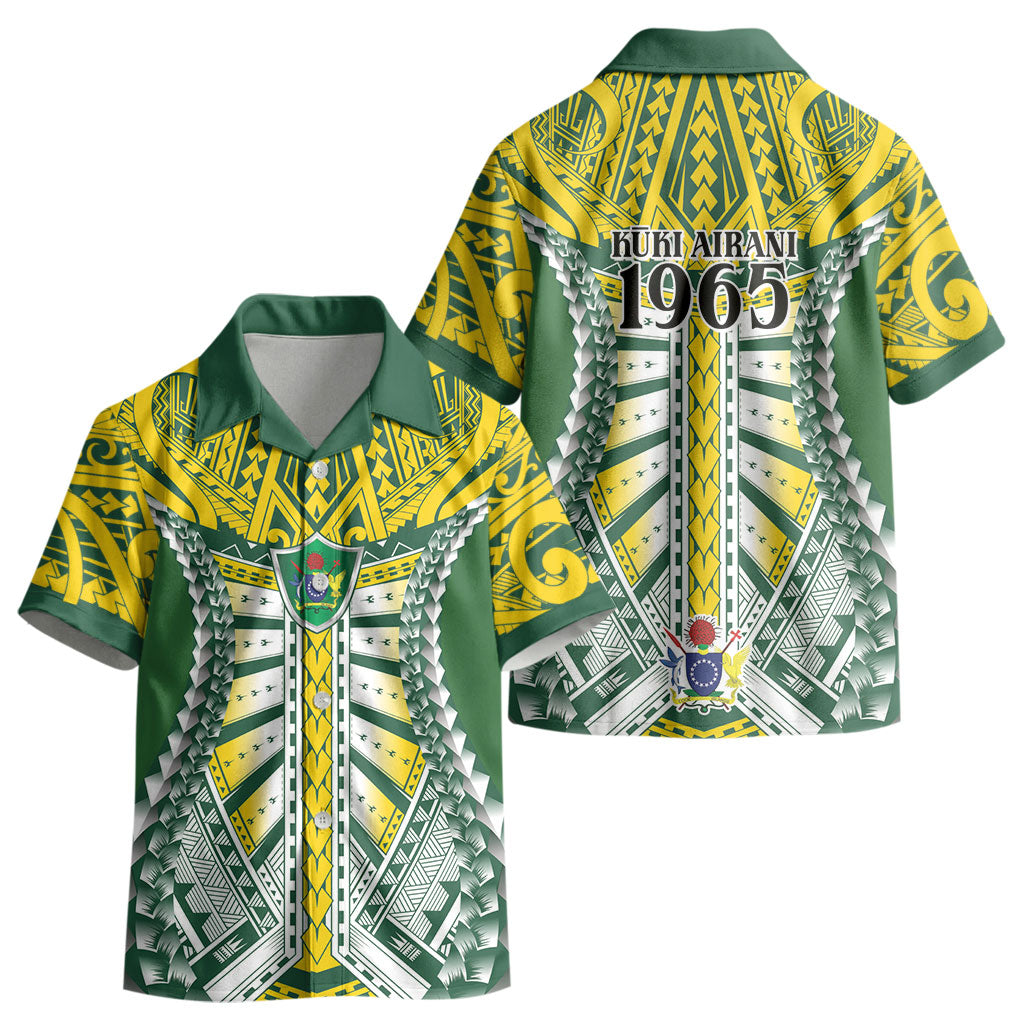 Cook Islands 1965 National Pride Kid Hawaiian Shirt Green Yellow Tribal Pattern LT9 - Polynesian Pride