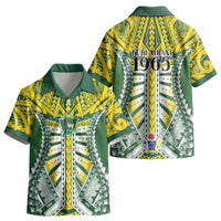 Cook Islands 1965 National Pride Kid Hawaiian Shirt Green Yellow Tribal Pattern LT9 - Polynesian Pride