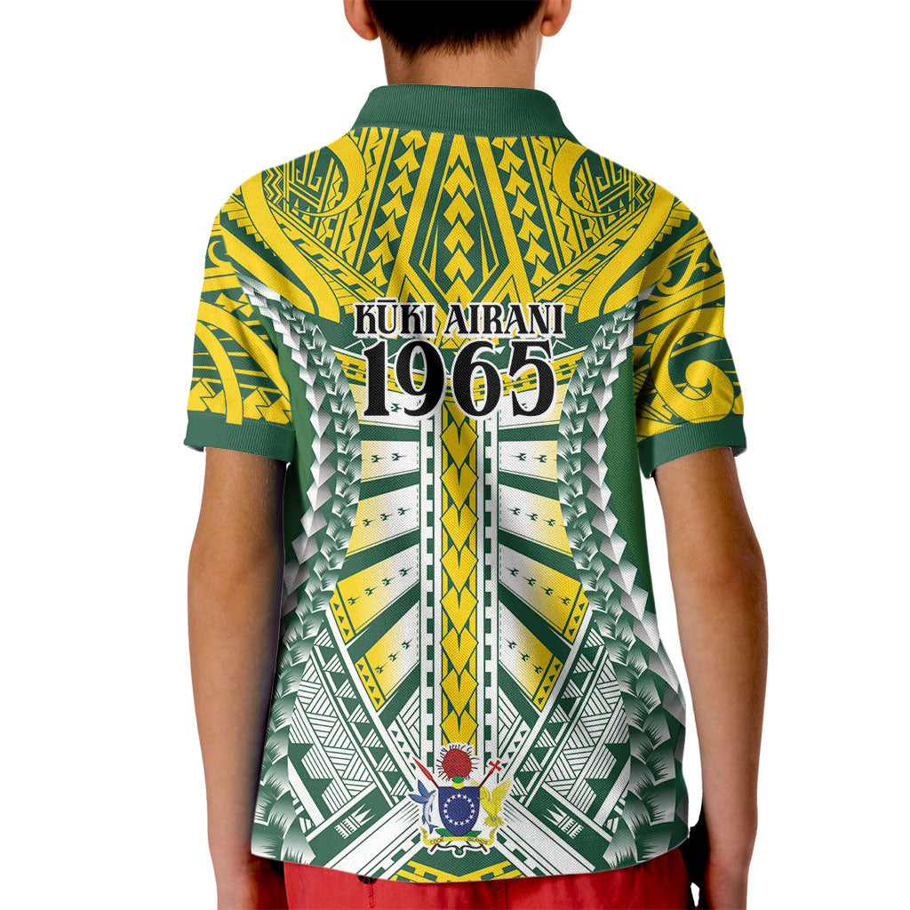 Cook Islands 1965 National Pride Kid Polo Shirt Green Yellow Tribal Pattern LT9 - Polynesian Pride