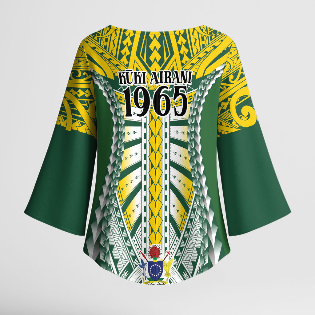 Cook Islands 1965 National Pride Kimono Sleeve Blouse Green Yellow Tribal Pattern LT9 - Polynesian Pride