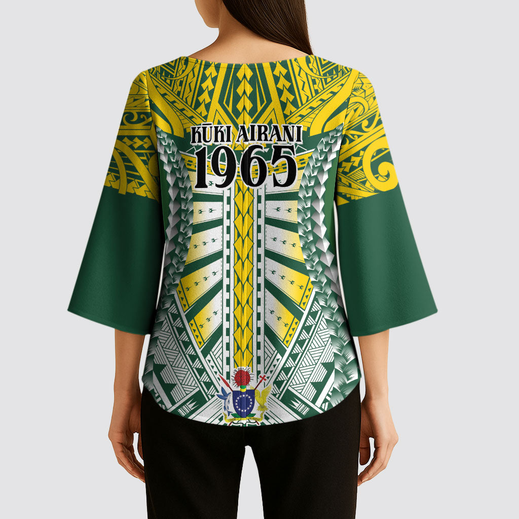 Cook Islands 1965 National Pride Kimono Sleeve Blouse Green Yellow Tribal Pattern LT9 - Polynesian Pride