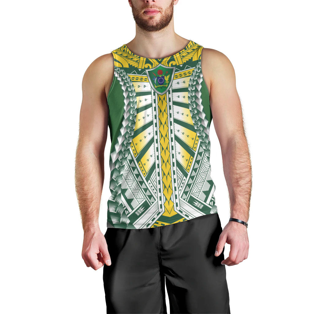 Cook Islands 1965 National Pride Men Tank Top Green Yellow Tribal Pattern LT9 - Polynesian Pride