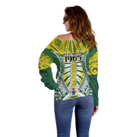 Cook Islands 1965 National Pride Off Shoulder Sweater Green Yellow Tribal Pattern LT9 - Polynesian Pride