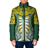 Cook Islands 1965 National Pride Padded Jacket Green Yellow Tribal Pattern LT9 Men Green - Polynesian Pride