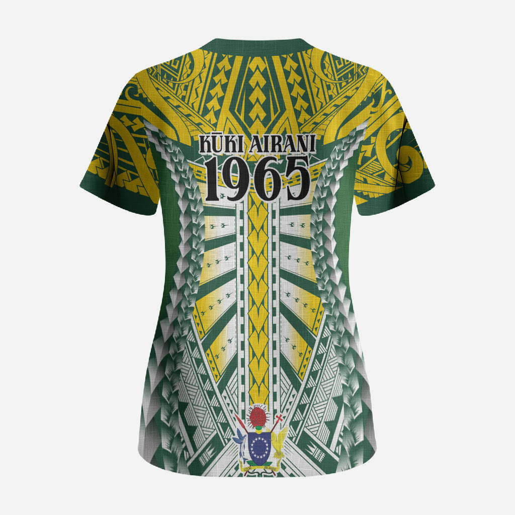 Cook Islands 1965 National Pride Scrub Top Green Yellow Tribal Pattern LT9 - Polynesian Pride