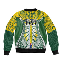 Cook Islands 1965 National Pride Sleeve Zip Bomber Jacket Green Yellow Tribal Pattern LT9 - Polynesian Pride