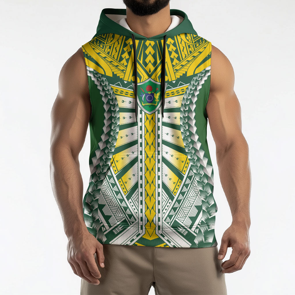 Cook Islands 1965 National Pride Sleeveless Hoodie Green Yellow Tribal Pattern LT9 - Polynesian Pride