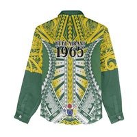 Cook Islands 1965 National Pride Women Casual Shirt Green Yellow Tribal Pattern LT9 - Polynesian Pride