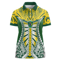Cook Islands 1965 National Pride Women Polo Shirt Green Yellow Tribal Pattern LT9 Female Green - Polynesian Pride