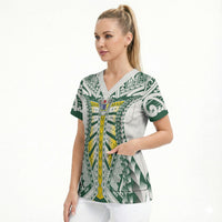 Cook Islands 1965 National Pride Scrub Top White Tribal Pattern LT9 - Polynesian Pride