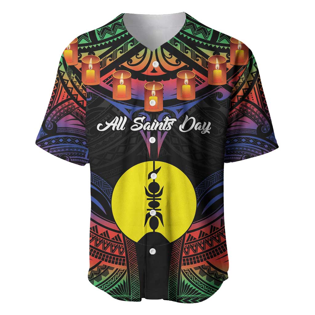 Personalised New Caledonia All Saints Day Baseball Jersey Candle Light with Polynesian Style LT9 Black - Polynesian Pride
