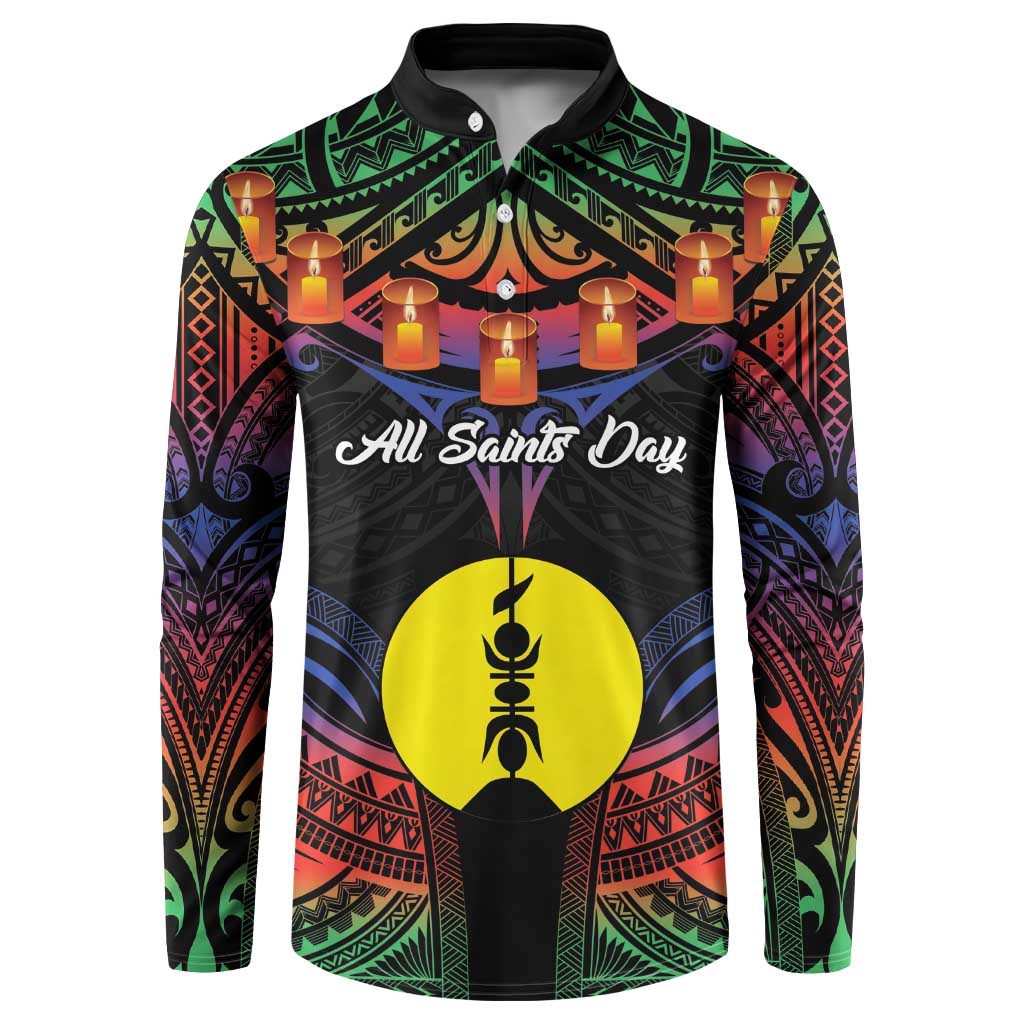 Personalised New Caledonia All Saints Day Button Sweatshirt Candle Light with Polynesian Style LT9 Black - Polynesian Pride