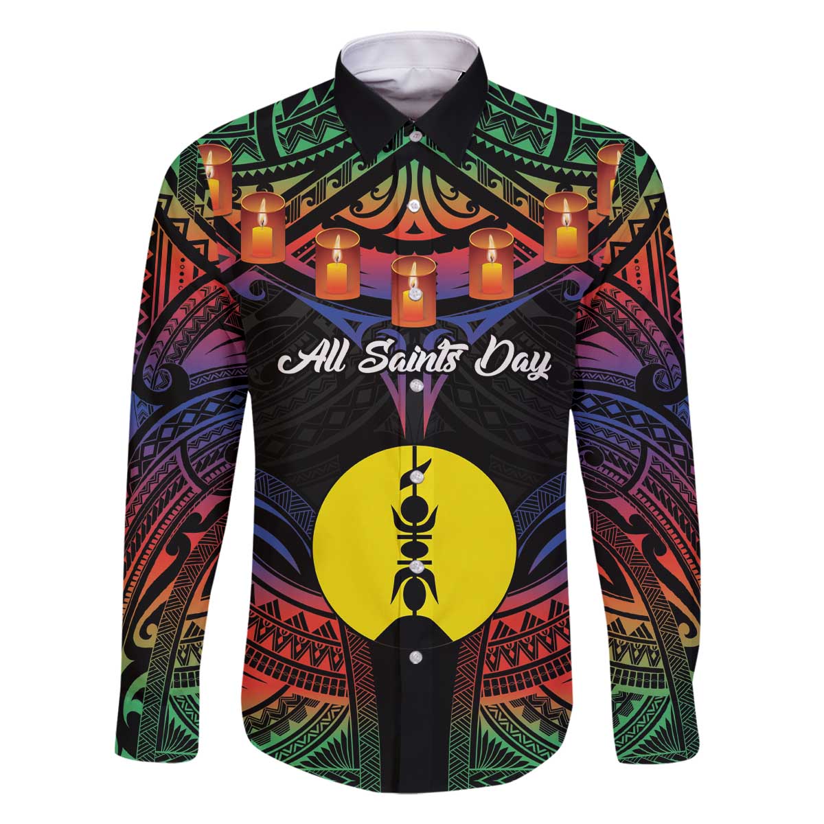 Personalised New Caledonia All Saints Day Family Matching Off Shoulder Short Dress and Hawaiian Shirt Candle Light with Polynesian Style