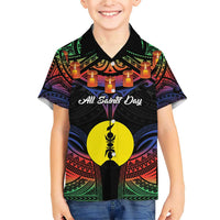 Personalised New Caledonia All Saints Day Family Matching Short Sleeve Bodycon Dress and Hawaiian Shirt Candle Light with Polynesian Style LT9 Son's Shirt Black - Polynesian Pride