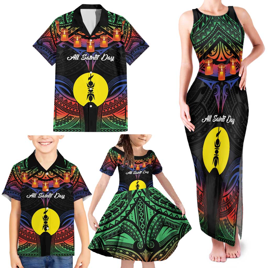 Personalised New Caledonia All Saints Day Family Matching Tank Maxi Dress and Hawaiian Shirt Candle Light with Polynesian Style