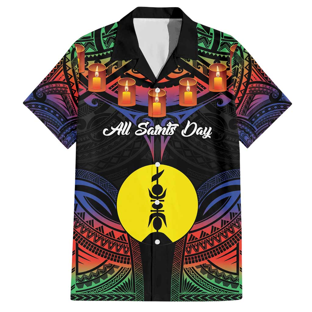 Personalised New Caledonia All Saints Day Hawaiian Shirt Candle Light with Polynesian Style LT9 Black - Polynesian Pride