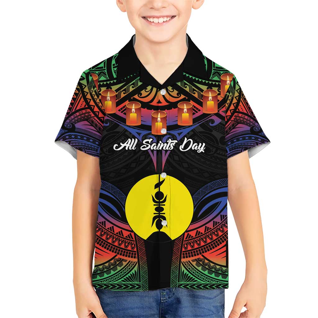 Personalised New Caledonia All Saints Day Kid Hawaiian Shirt Candle Light with Polynesian Style LT9 Kid Black - Polynesian Pride
