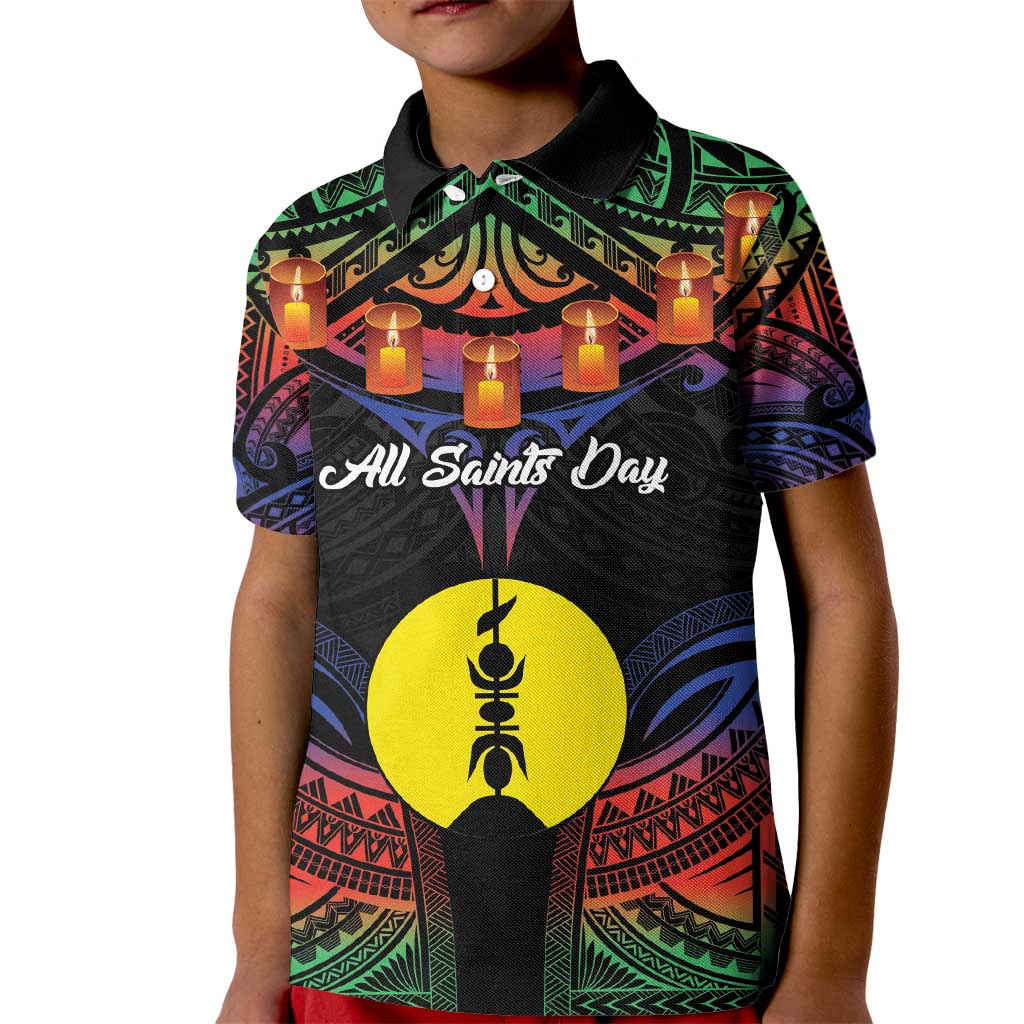 Personalised New Caledonia All Saints Day Kid Polo Shirt Candle Light with Polynesian Style LT9 Kid Black - Polynesian Pride