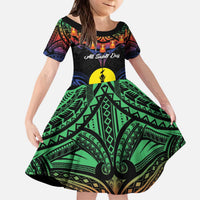 Personalised New Caledonia All Saints Day Kid Short Sleeve Dress Candle Light with Polynesian Style LT9 KID Black - Polynesian Pride