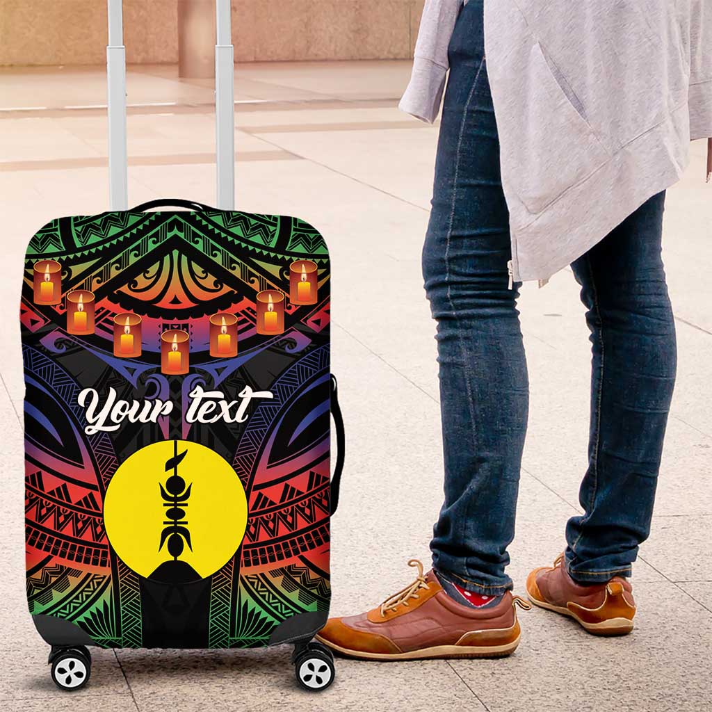 Personalised New Caledonia All Saints Day Luggage Cover Candle Light with Polynesian Style LT9 Black - Polynesian Pride