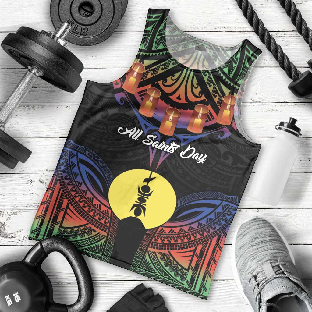 Personalised New Caledonia All Saints Day Men Tank Top Candle Light with Polynesian Style