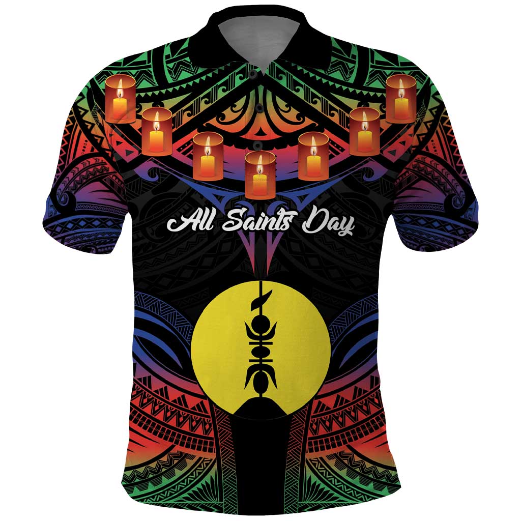 Personalised New Caledonia All Saints Day Polo Shirt Candle Light with Polynesian Style