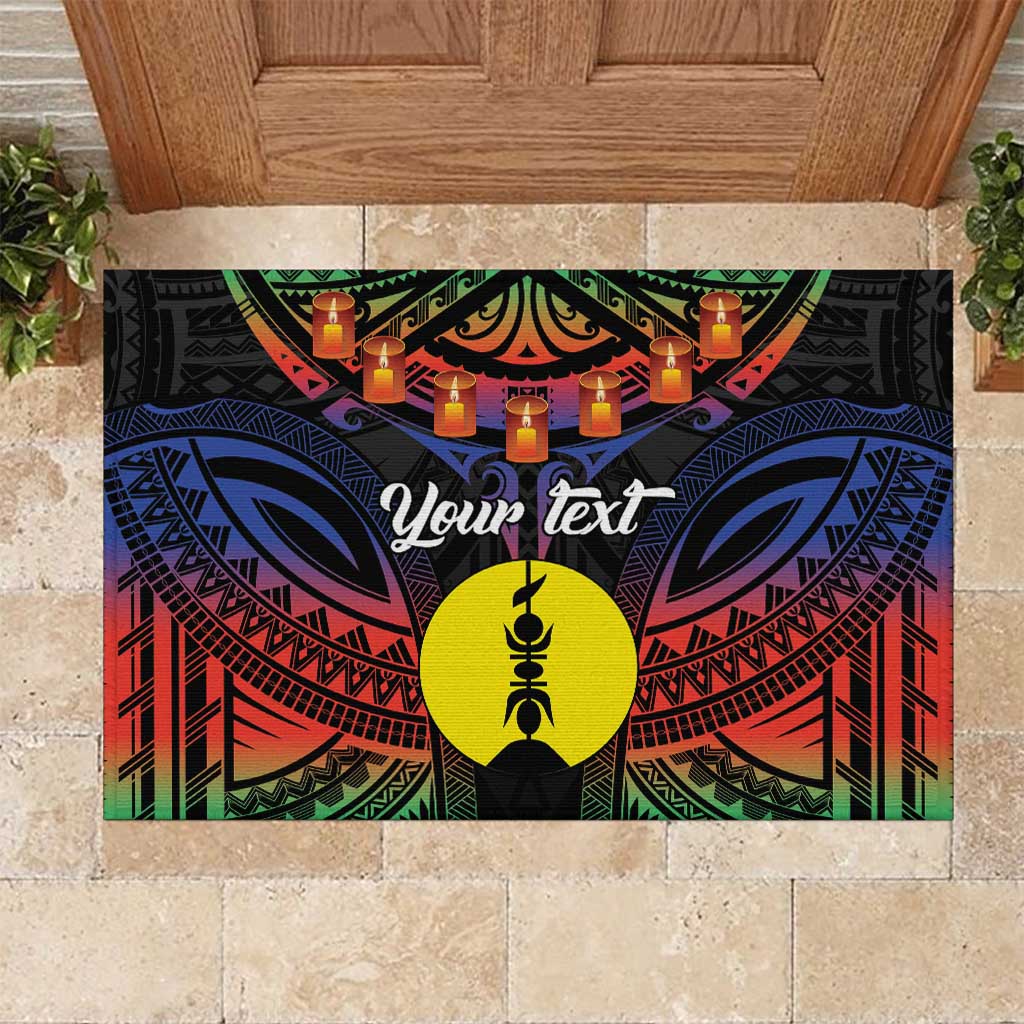 Personalised New Caledonia All Saints Day Rubber Doormat Candle Light with Polynesian Style LT9 Black - Polynesian Pride