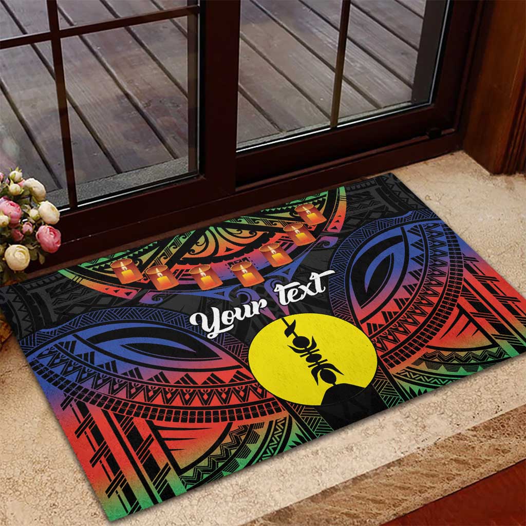 Personalised New Caledonia All Saints Day Rubber Doormat Candle Light with Polynesian Style LT9 - Polynesian Pride