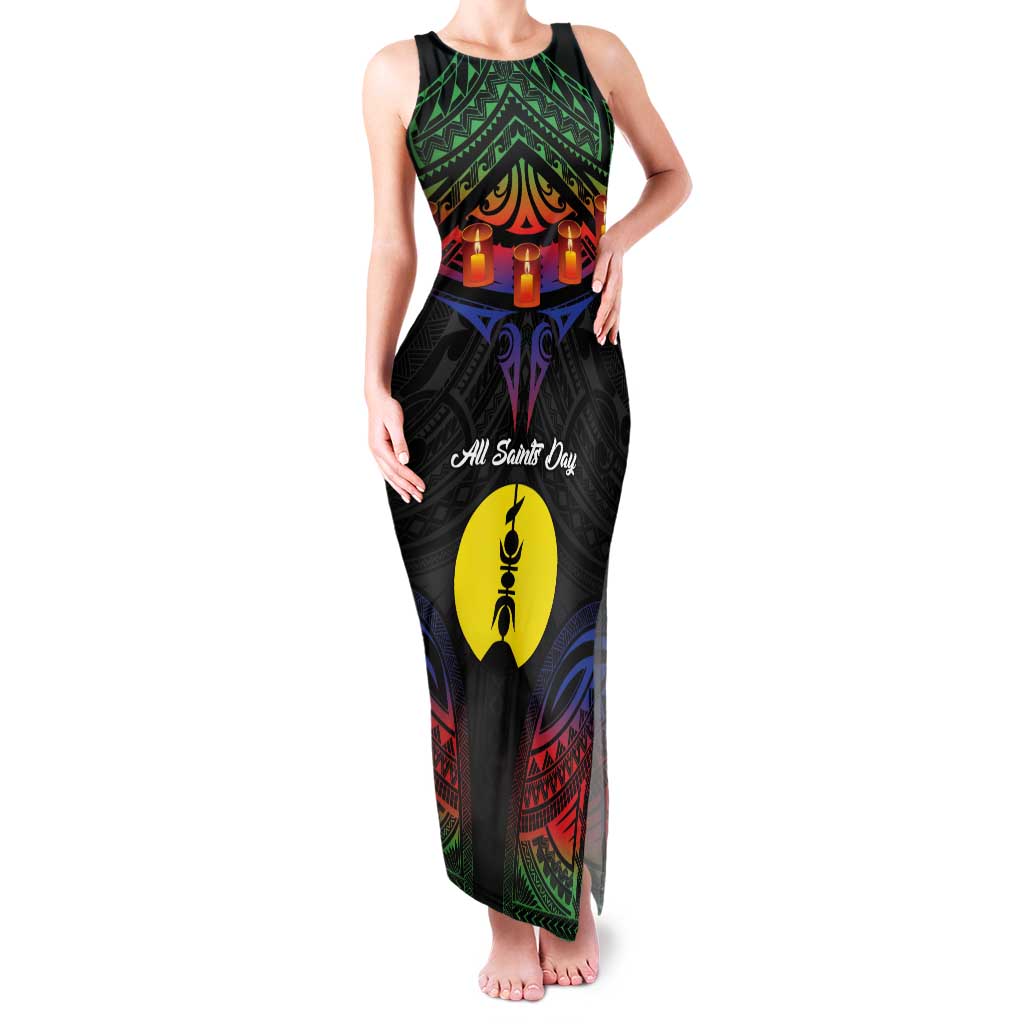 Personalised New Caledonia All Saints Day Tank Maxi Dress Candle Light with Polynesian Style