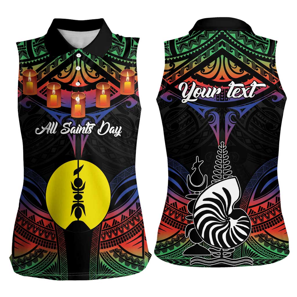 Personalised New Caledonia All Saints Day Women Sleeveless Polo Shirt Candle Light with Polynesian Style LT9 - Polynesian Pride