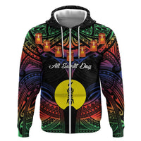 Personalised New Caledonia All Saints Day Zip Hoodie Candle Light with Polynesian Style