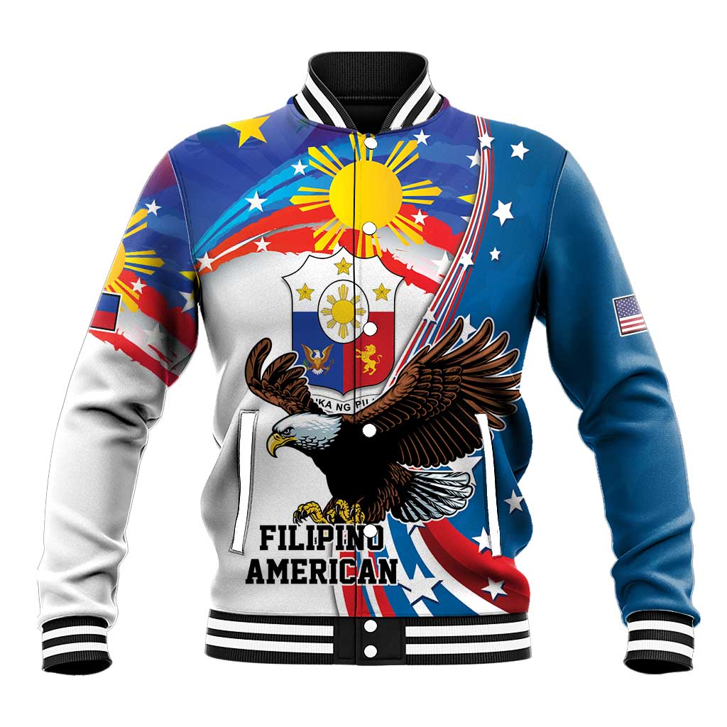 Personalized Filipino-American Baseball Jacket The Eight-Rayed Sun with Bald Eagle LT9 Unisex Blue - Polynesian Pride