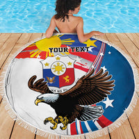 Personalized Filipino-American Beach Blanket The Eight-Rayed Sun with Bald Eagle