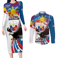 Personalized Filipino-American Couples Matching Long Sleeve Bodycon Dress and Long Sleeve Button Shirt The Eight-Rayed Sun with Bald Eagle