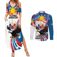 Personalized Filipino-American Couples Matching Summer Maxi Dress and Long Sleeve Button Shirt The Eight-Rayed Sun with Bald Eagle
