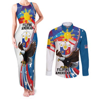 Personalized Filipino-American Couples Matching Tank Maxi Dress and Long Sleeve Button Shirt The Eight-Rayed Sun with Bald Eagle