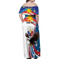 Personalized Filipino-American Family Matching Off Shoulder Maxi Dress and Hawaiian Shirt The Eight-Rayed Sun with Bald Eagle LT9 - Polynesian Pride