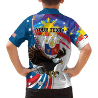 Personalized Filipino-American Family Matching Off Shoulder Short Dress and Hawaiian Shirt The Eight-Rayed Sun with Bald Eagle LT9 - Polynesian Pride