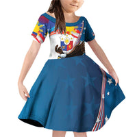 Personalized Filipino-American Family Matching Off Shoulder Short Dress and Hawaiian Shirt The Eight-Rayed Sun with Bald Eagle LT9 Daughter's Dress Blue - Polynesian Pride
