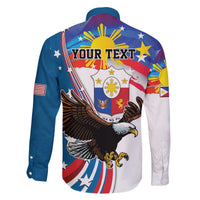 Personalized Filipino-American Family Matching Off Shoulder Short Dress and Hawaiian Shirt The Eight-Rayed Sun with Bald Eagle LT9 - Polynesian Pride