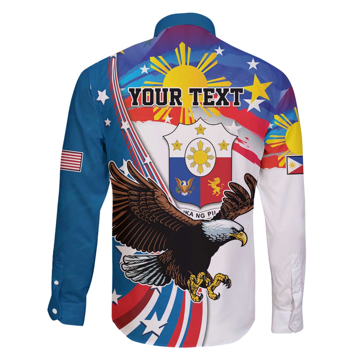 Personalized Filipino-American Family Matching Puletasi and Hawaiian Shirt The Eight-Rayed Sun with Bald Eagle LT9 - Polynesian Pride