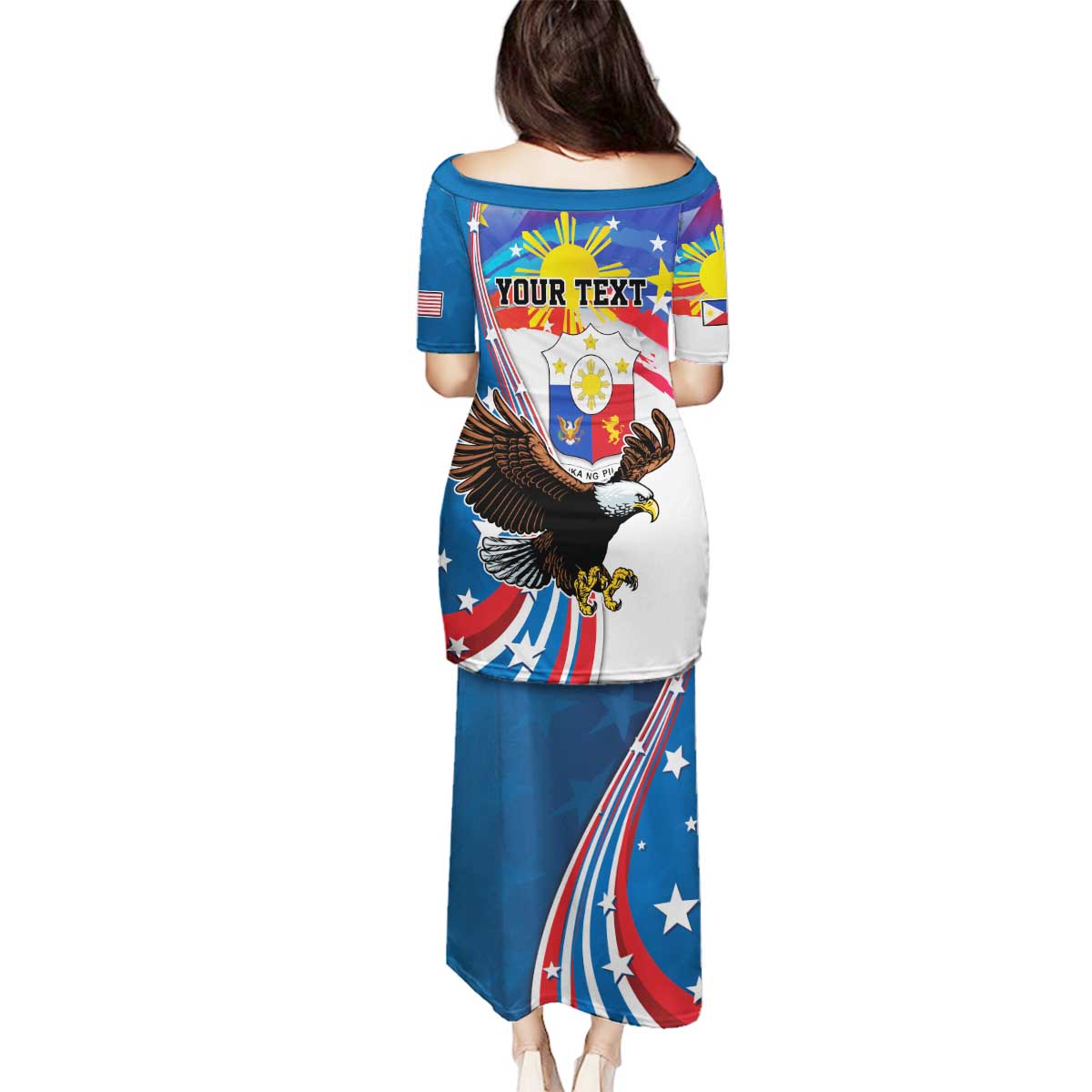 Personalized Filipino-American Family Matching Puletasi and Hawaiian Shirt The Eight-Rayed Sun with Bald Eagle LT9 - Polynesian Pride