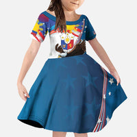 Personalized Filipino-American Family Matching Summer Maxi Dress and Hawaiian Shirt The Eight-Rayed Sun with Bald Eagle LT9 Daughter's Dress Blue - Polynesian Pride