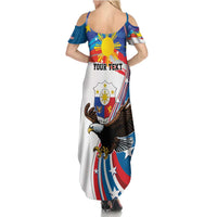 Personalized Filipino-American Family Matching Summer Maxi Dress and Hawaiian Shirt The Eight-Rayed Sun with Bald Eagle LT9 - Polynesian Pride