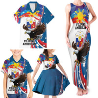 Personalized Filipino-American Family Matching Tank Maxi Dress and Hawaiian Shirt The Eight-Rayed Sun with Bald Eagle LT9 - Polynesian Pride