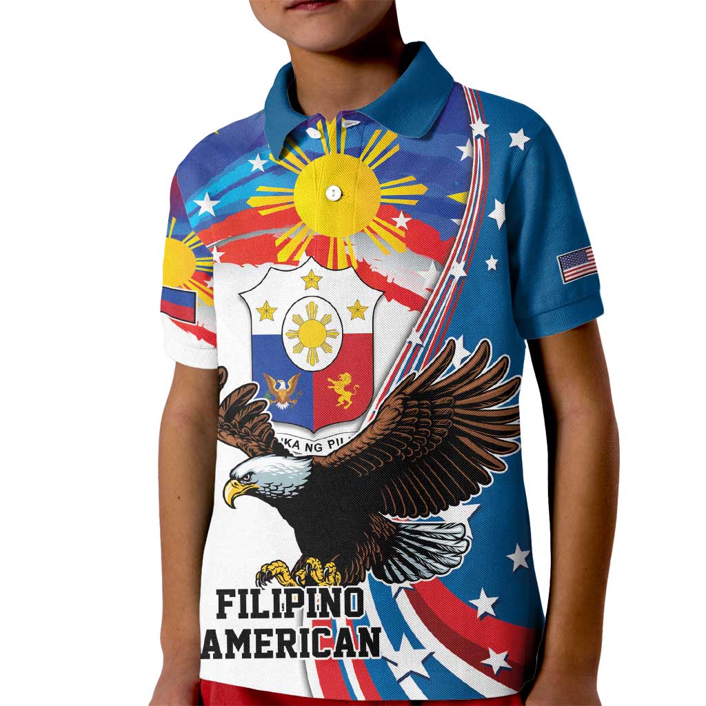 Personalized Filipino-American Kid Polo Shirt The Eight-Rayed Sun with Bald Eagle LT9 Kid Blue - Polynesian Pride