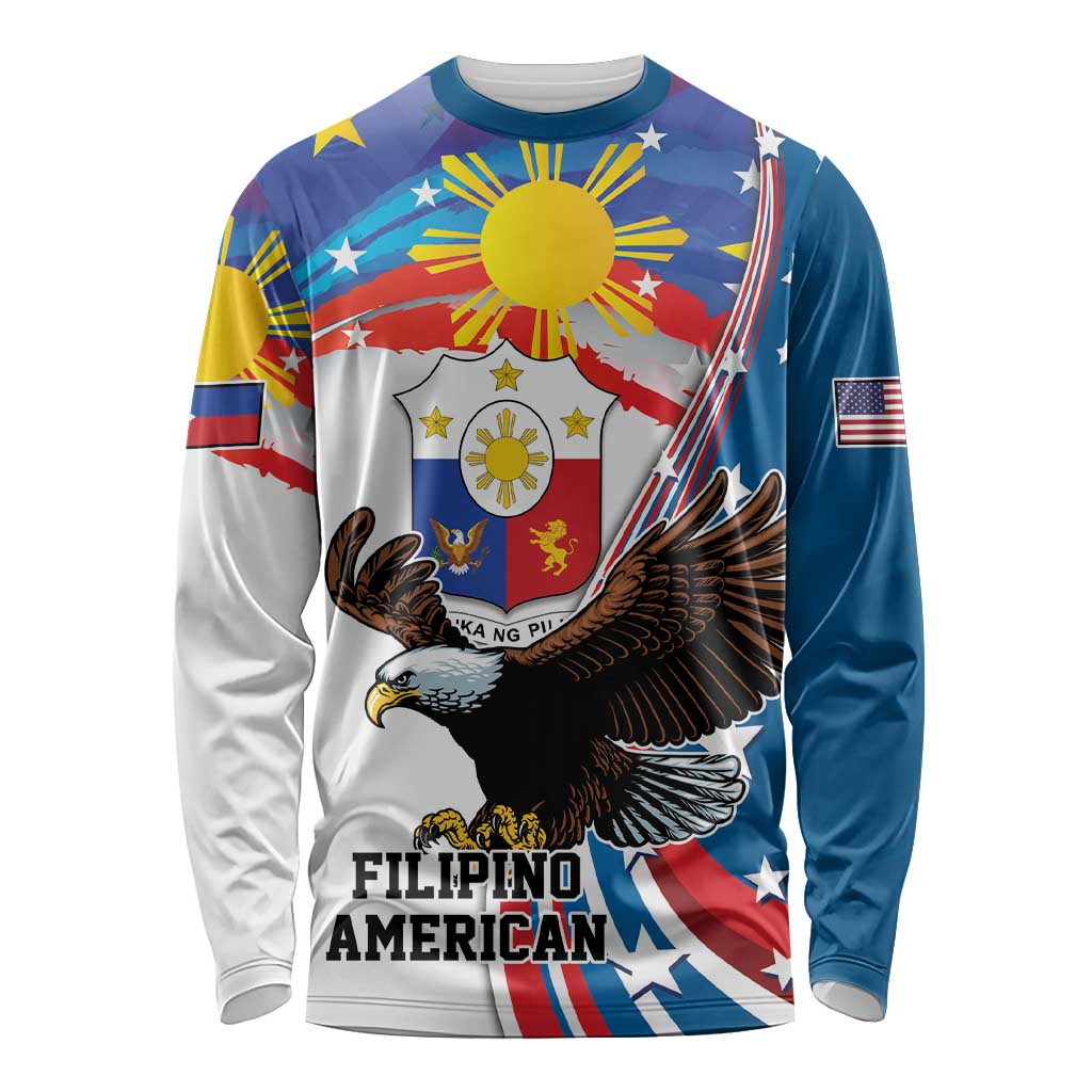 Personalized Filipino-American Long Sleeve Shirt The Eight-Rayed Sun with Bald Eagle