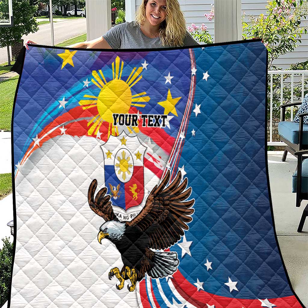 Personalized Filipino-American Quilt The Eight-Rayed Sun with Bald Eagle LT9 Blue - Polynesian Pride