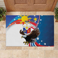 Personalized Filipino-American Rubber Doormat The Eight-Rayed Sun with Bald Eagle LT9 Blue - Polynesian Pride