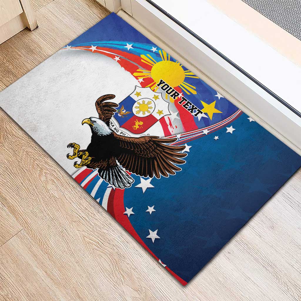 Personalized Filipino-American Rubber Doormat The Eight-Rayed Sun with Bald Eagle LT9 - Polynesian Pride
